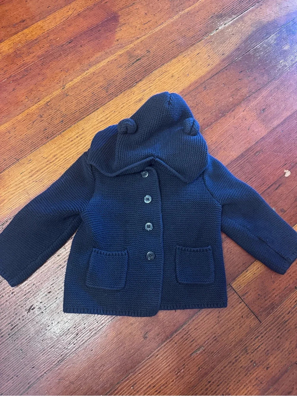 Infant GAL Bear Ears Hood Knit Sweater Jacket - Navy